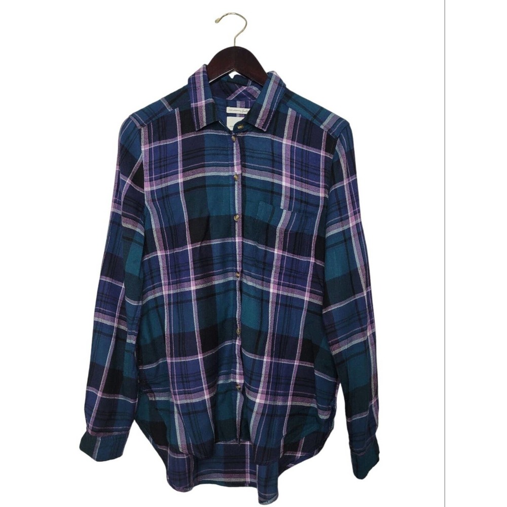 American Eagle Women's Sz Medium Plaid Soft Flannel Boyfriend Shirt Top 90s Y2K